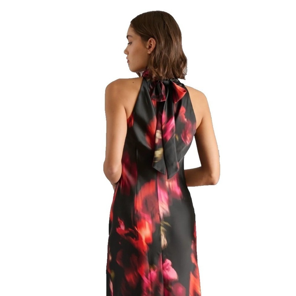 Steve Madden Lara Satin Maxi Dress XS Black Floral Cocktail Party Event Occasion - Picture 2 of 11